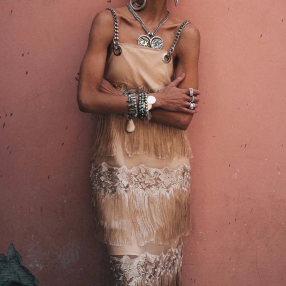 Dylan Lex Chain Strap Dress Nude Large